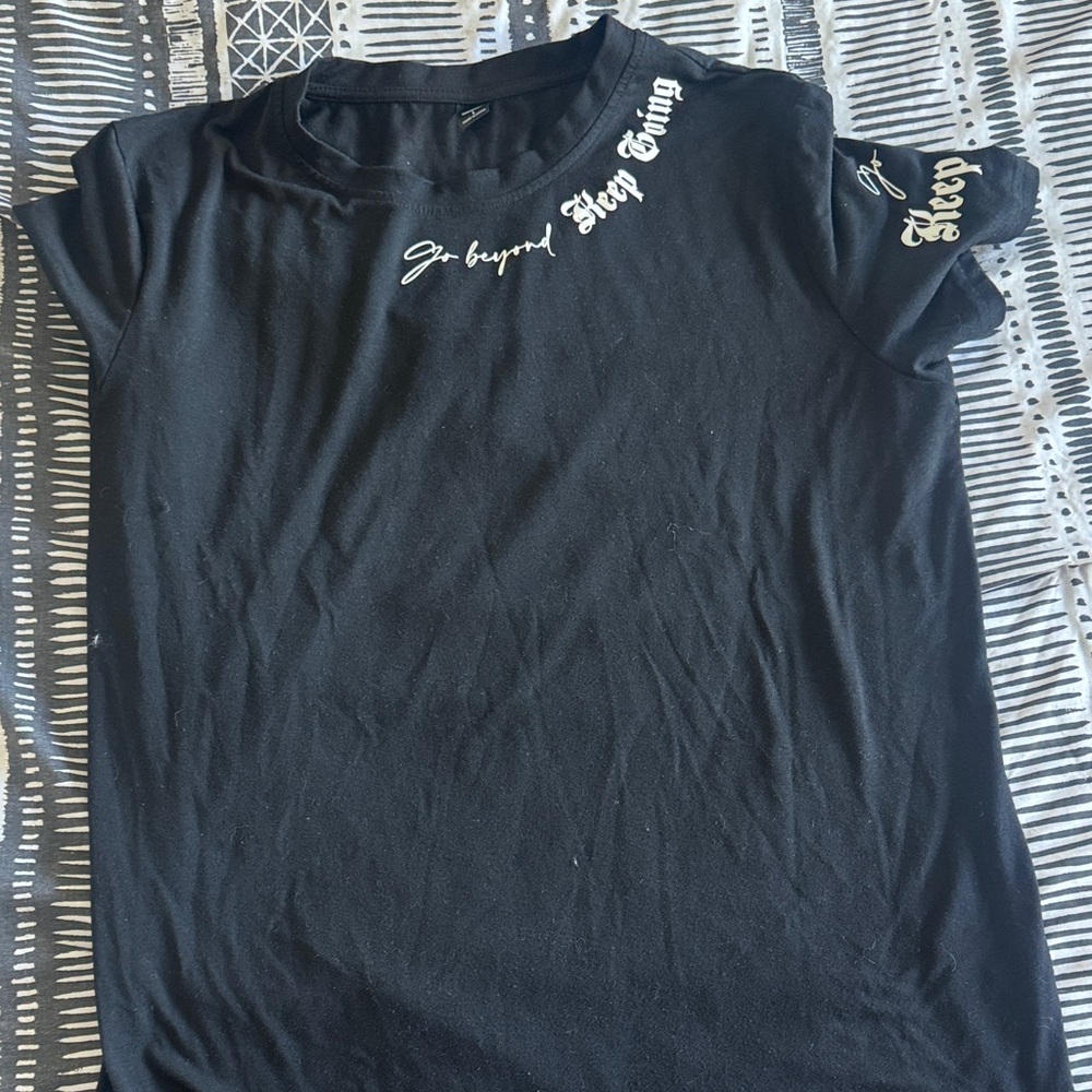 SHEIN Black Short Sleeve Tee with White Lettering